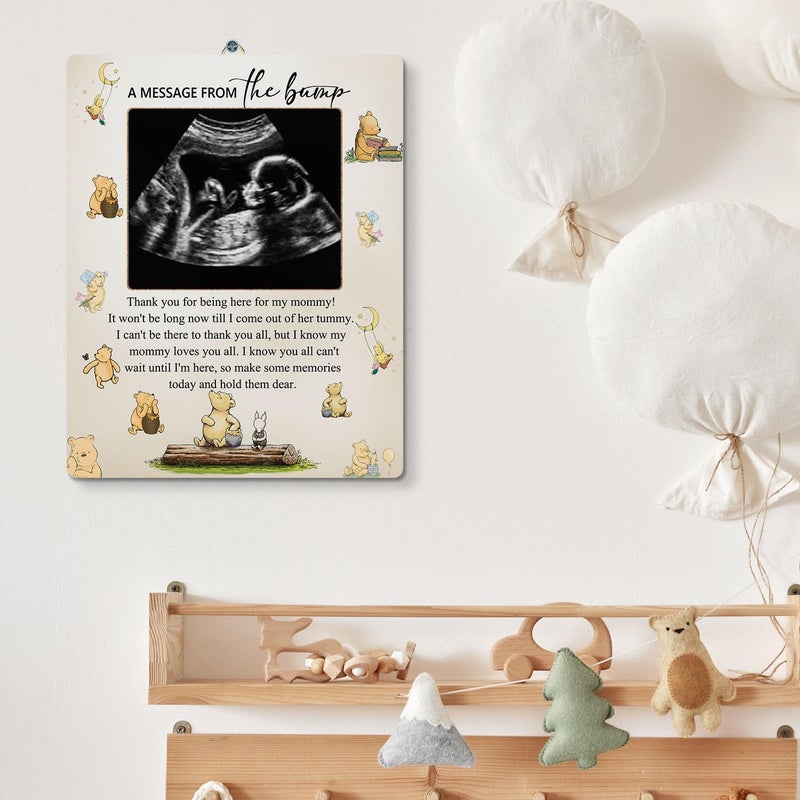 Hatzelou Winnie Baby Shower Sign Picture Frame, Classic Gender Reveal Pregnancy Milestone Keepsake - Image 3